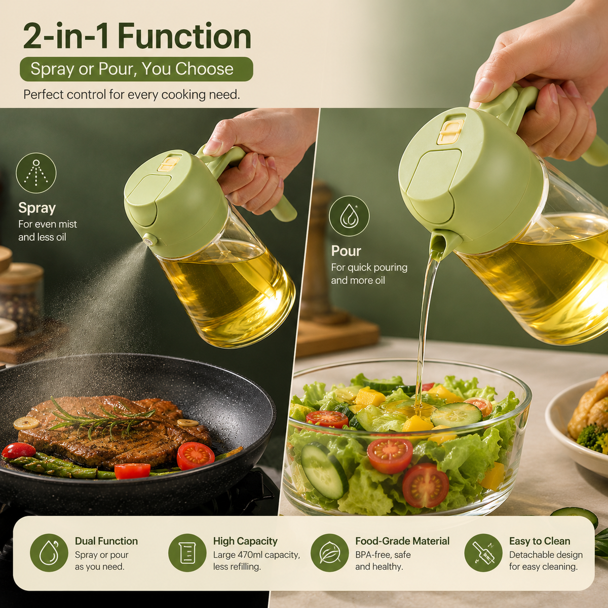 2-in-1 Oil Sprayer & Dispenser Bottle (500ml)