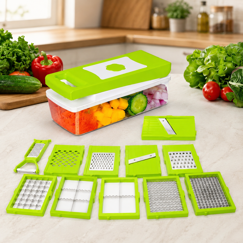 12-in-1 Multifunction Vegetable Chopper & Slicer with Storage Container