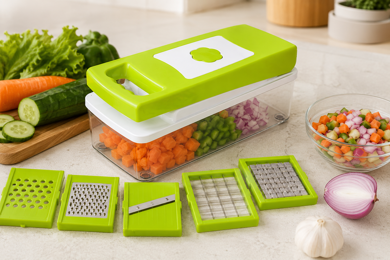 12-in-1 Multifunction Vegetable Chopper & Slicer with Storage Container