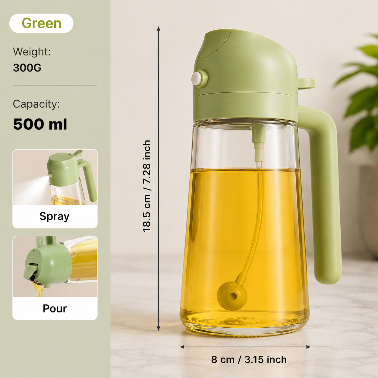 2-in-1 Oil Sprayer & Dispenser Bottle (500ml)