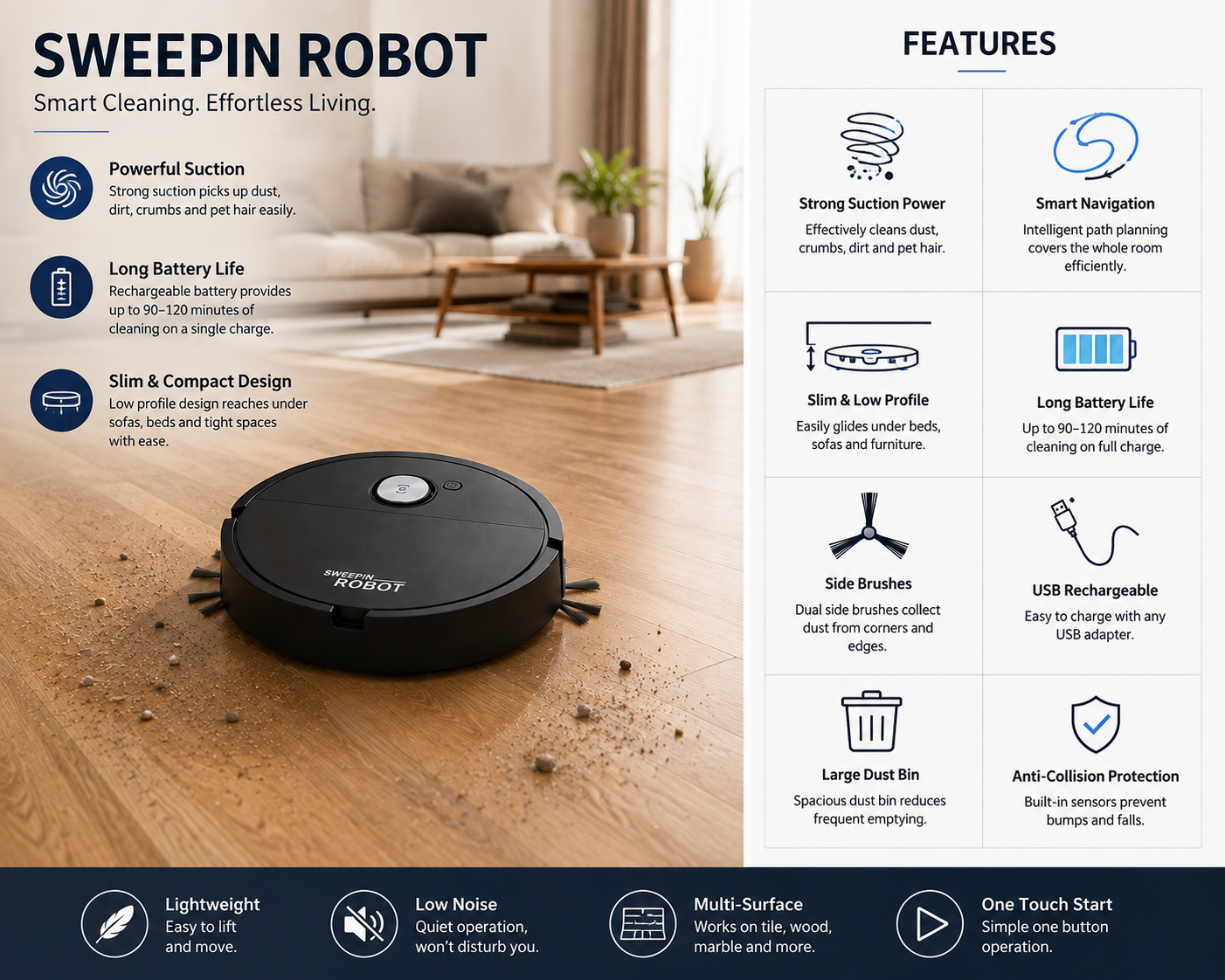Smart Self-Cleaning Robot Vacuum & Sweeper